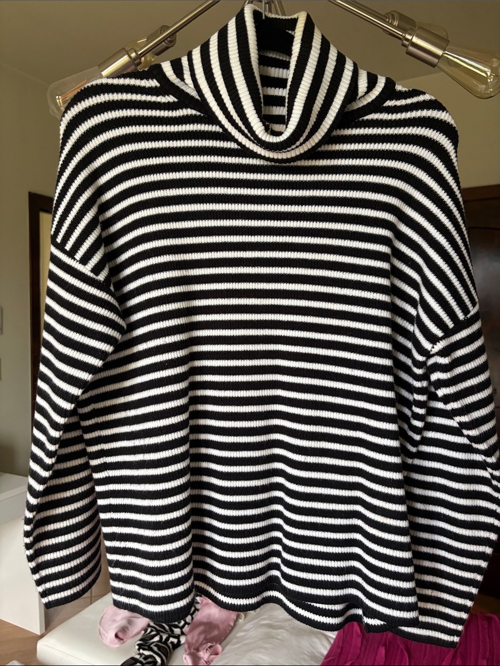 French Connection Black & White Striped Turtleneck Sweater